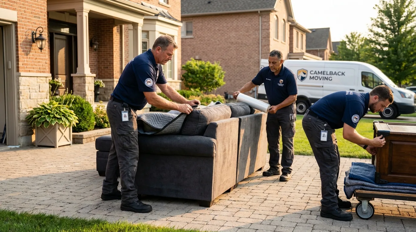 Large estate moving crew wrapping furniture in Farrell, PA